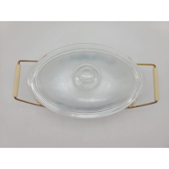 Vintage Glasbake Glass Oval 1Qt Casserole Lid And Metal Carrier Stand Pineapple - Picture 2 of 10